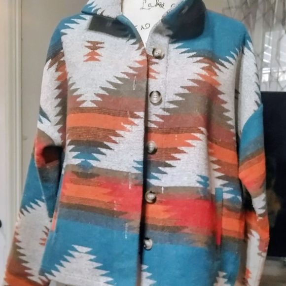 blue b Jackets & Blazers - Blue B Aztec Patterned Blazer,Med